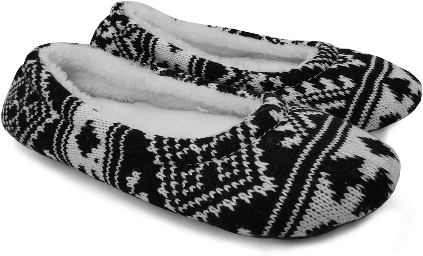ofoot Womens Indoor Warm Knit House Shoes,Ballerina Slipper Socks,Washable Ballet Style Flats,Soft Soled Non Slip Rubber Bottom with Grips