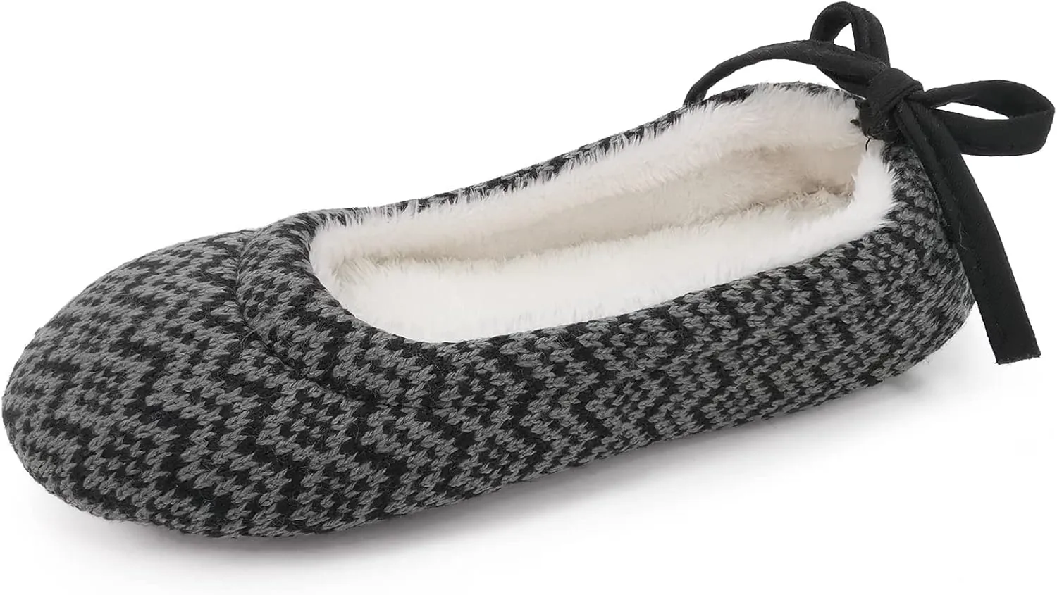 ofoot Womens Indoor Warm Knit House Shoes,Ballerina Slipper Socks,Washable Ballet Style Flats,Soft Soled Non Slip Rubber Bottom with Grips