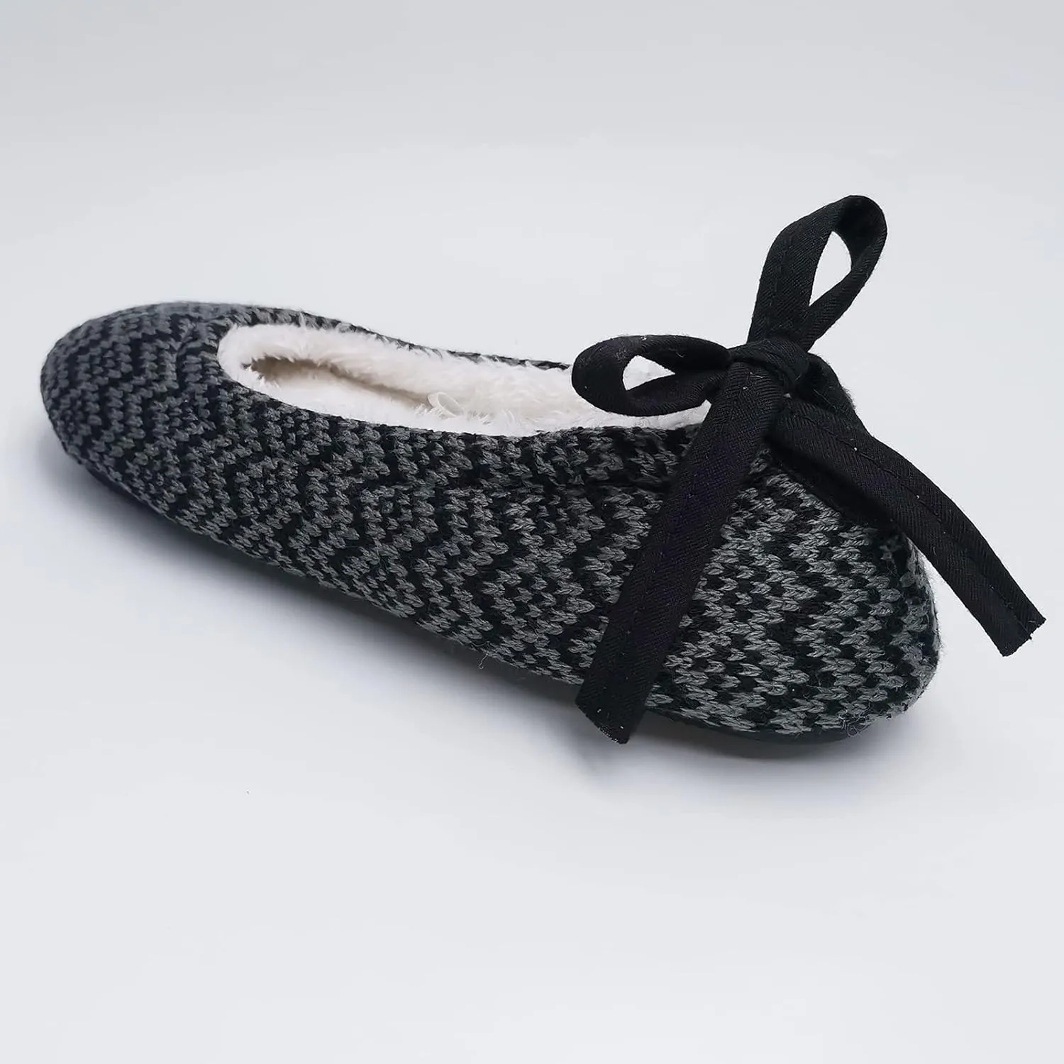 ofoot Womens Indoor Warm Knit House Shoes,Ballerina Slipper Socks,Washable Ballet Style Flats,Soft Soled Non Slip Rubber Bottom with Grips