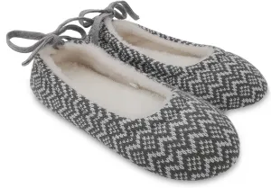 ofoot Womens Indoor Warm Knit House Shoes,Ballerina Slipper Socks,Washable Ballet Style Flats,Soft Soled Non Slip Rubber Bottom with Grips