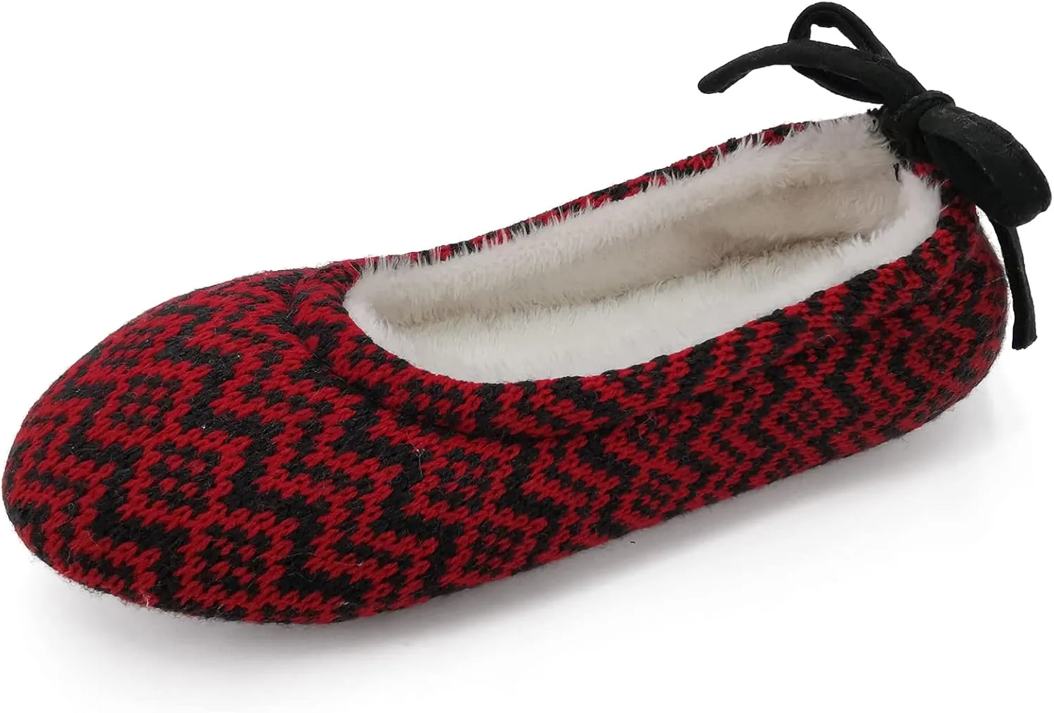 ofoot Womens Indoor Warm Knit House Shoes,Ballerina Slipper Socks,Washable Ballet Style Flats,Soft Soled Non Slip Rubber Bottom with Grips