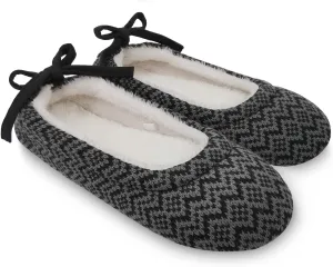 ofoot Womens Indoor Warm Knit House Shoes,Ballerina Slipper Socks,Washable Ballet Style Flats,Soft Soled Non Slip Rubber Bottom with Grips