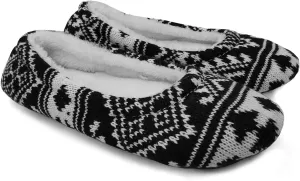ofoot Womens Indoor Warm Knit House Shoes,Ballerina Slipper Socks,Washable Ballet Style Flats,Soft Soled Non Slip Rubber Bottom with Grips