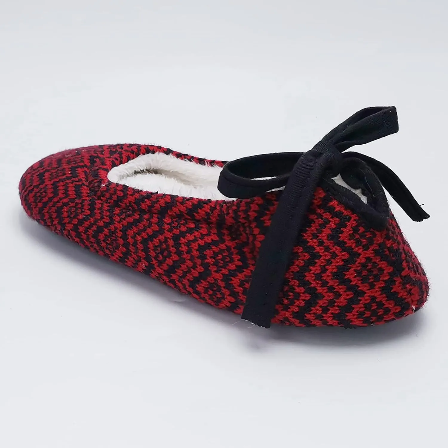 ofoot Womens Indoor Warm Knit House Shoes,Ballerina Slipper Socks,Washable Ballet Style Flats,Soft Soled Non Slip Rubber Bottom with Grips