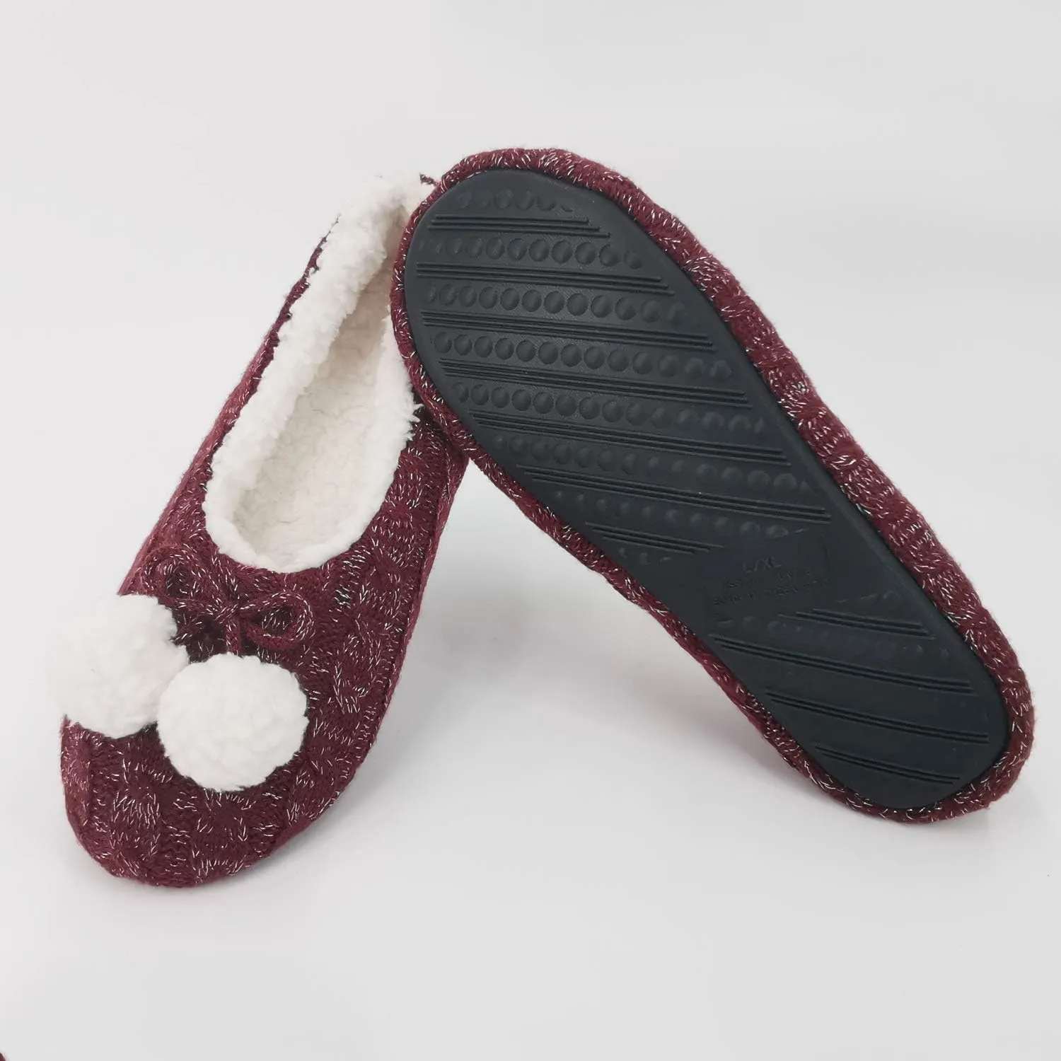 ofoot Womens Indoor Warm Knit House Shoes,Ballerina Slipper Socks,Washable Ballet Style Flats,Soft Soled Non Slip Rubber Bottom with Grips