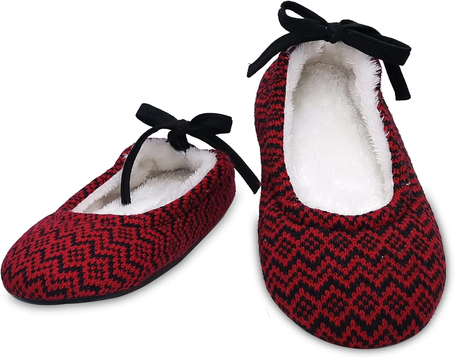 ofoot Womens Indoor Warm Knit House Shoes,Ballerina Slipper Socks,Washable Ballet Style Flats,Soft Soled Non Slip Rubber Bottom with Grips