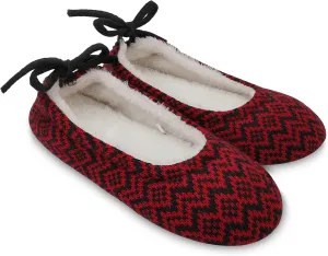 ofoot Womens Indoor Warm Knit House Shoes,Ballerina Slipper Socks,Washable Ballet Style Flats,Soft Soled Non Slip Rubber Bottom with Grips