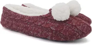 ofoot Womens Indoor Warm Knit House Shoes,Ballerina Slipper Socks,Washable Ballet Style Flats,Soft Soled Non Slip Rubber Bottom with Grips
