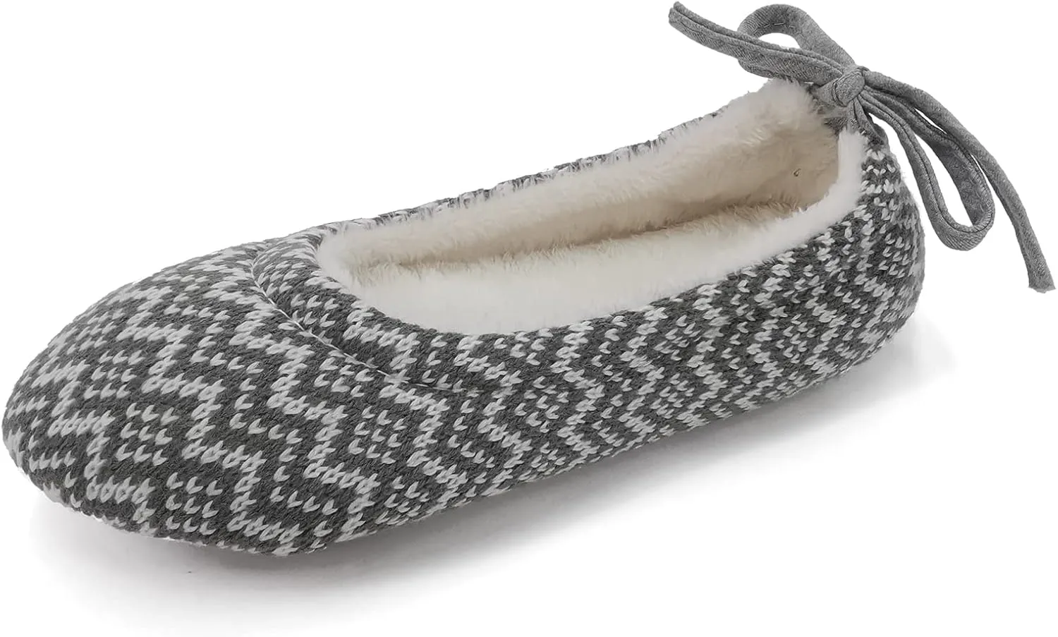 ofoot Womens Indoor Warm Knit House Shoes,Ballerina Slipper Socks,Washable Ballet Style Flats,Soft Soled Non Slip Rubber Bottom with Grips
