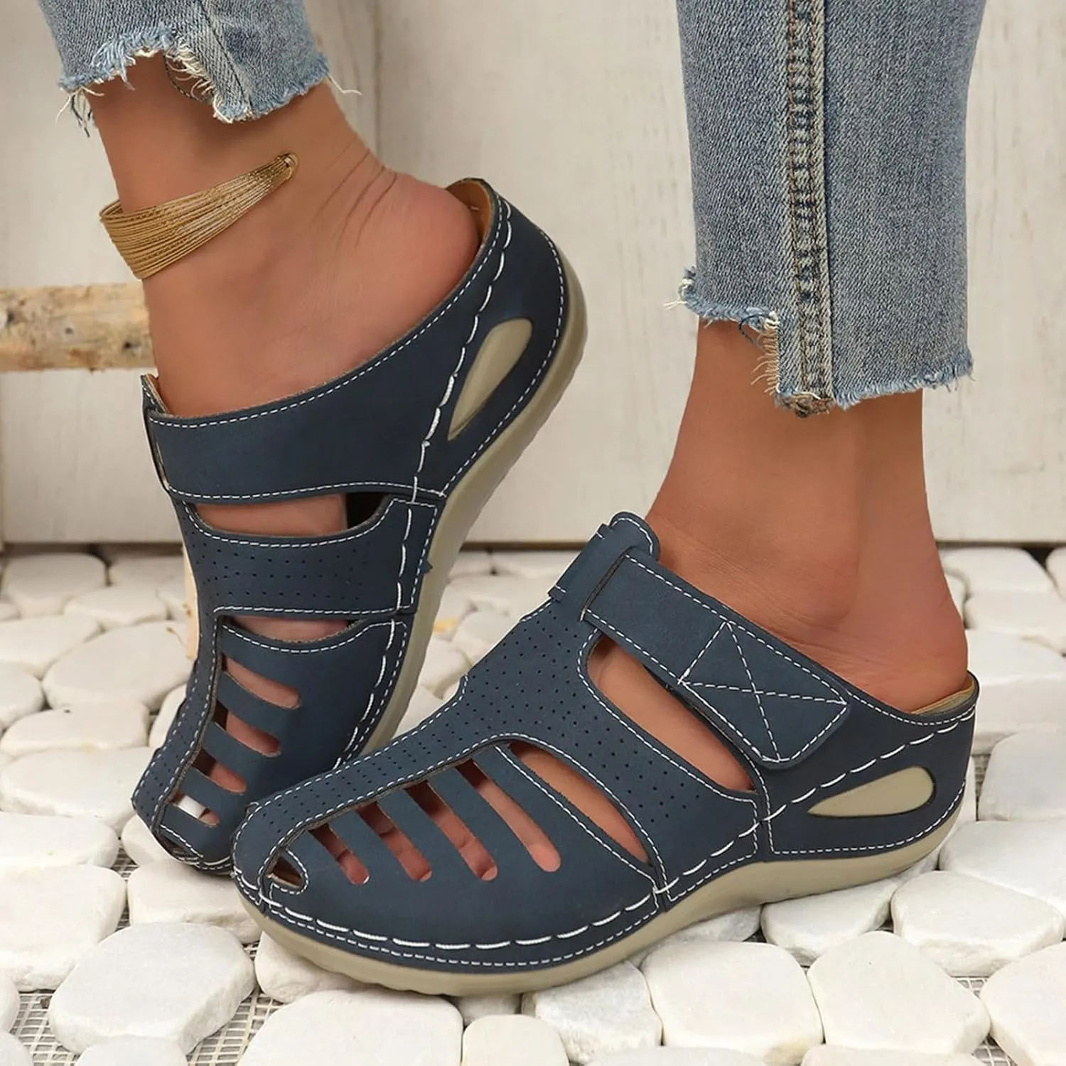 Orthopedic Clogs for Women Wedge Shoes Breathable Mesh Closed Toe Fisherman Platform Sandals Bohemia Gladiator Outdoor Sandal