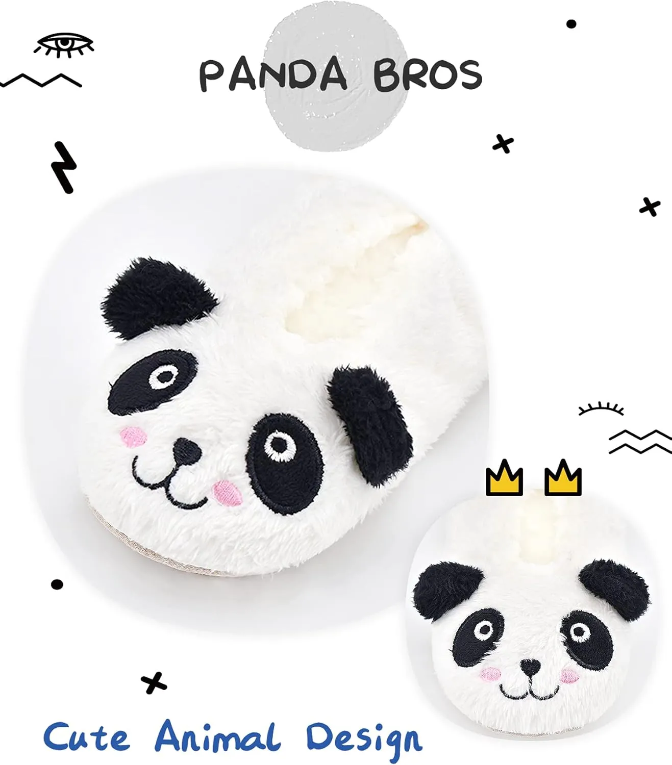Panda Bros Kid's Animal Slipper Socks, Cartoon Cozy Fleece Indoor Slipper, Fluzzy Warm bedroom Shoes