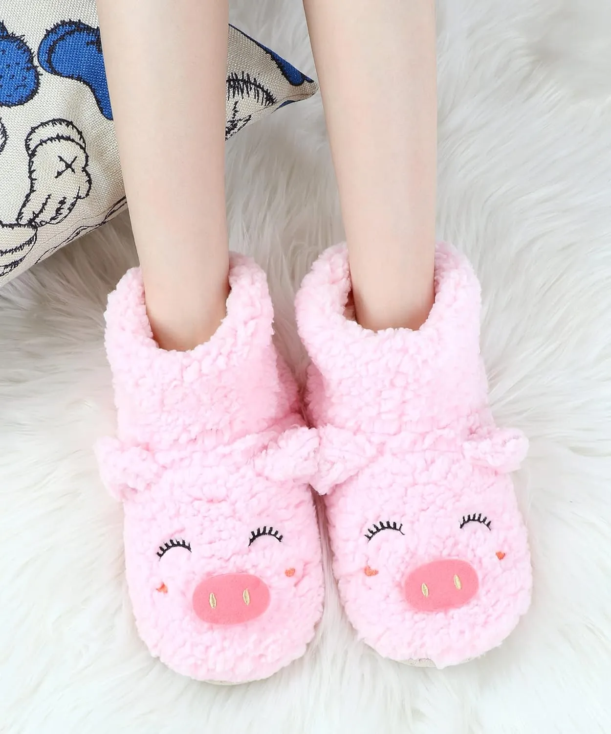 Panda Bros Slipper Socks for Women Cozy Warm Lined Fuzzy Sock Slippers Indoor Booties with Non Slip Grippers
