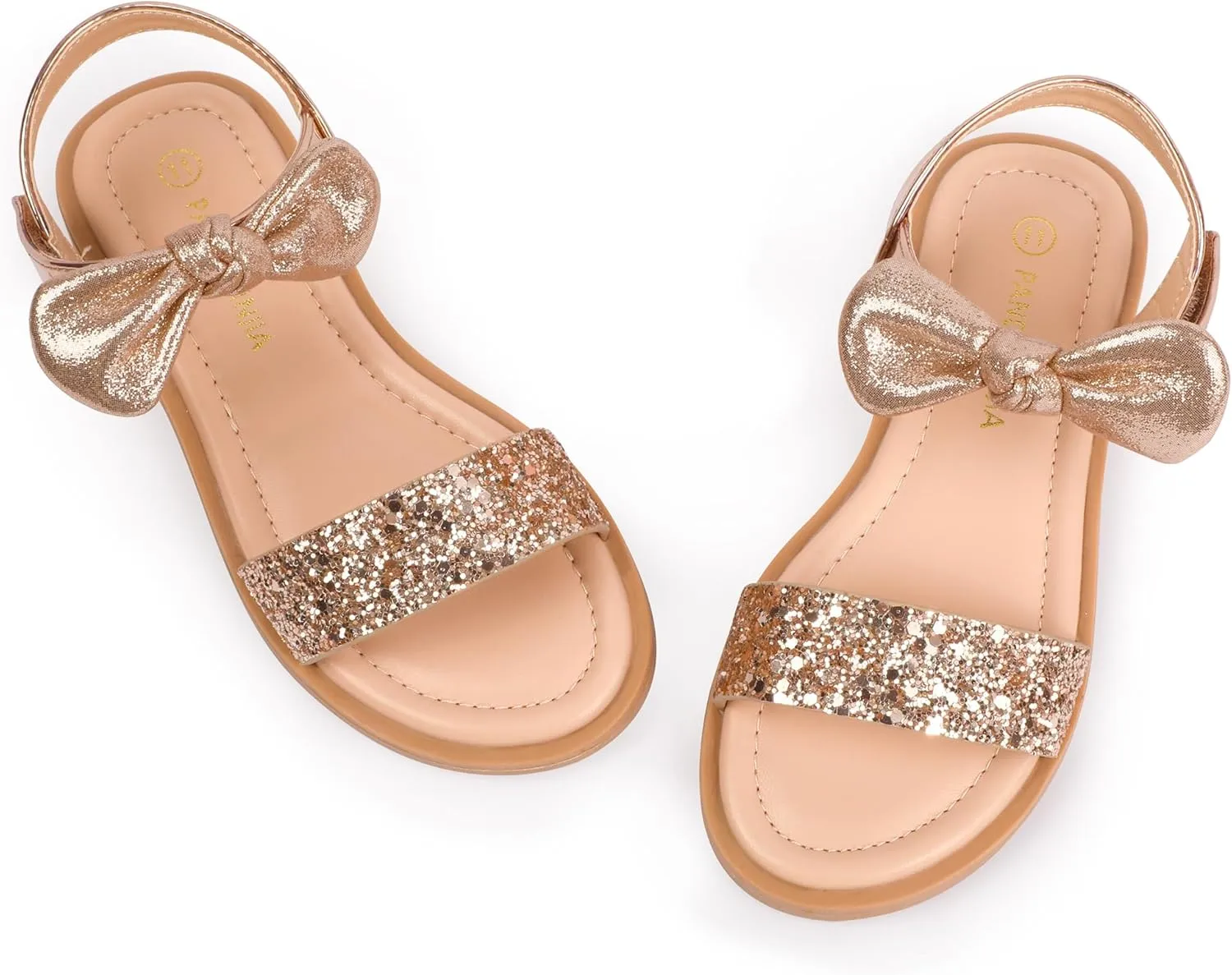 PANDANINJIA Gina Girls Sandals Open Toe Summer Flats Dress Sandals Shoes Toddler/Little Kid/Big Kid