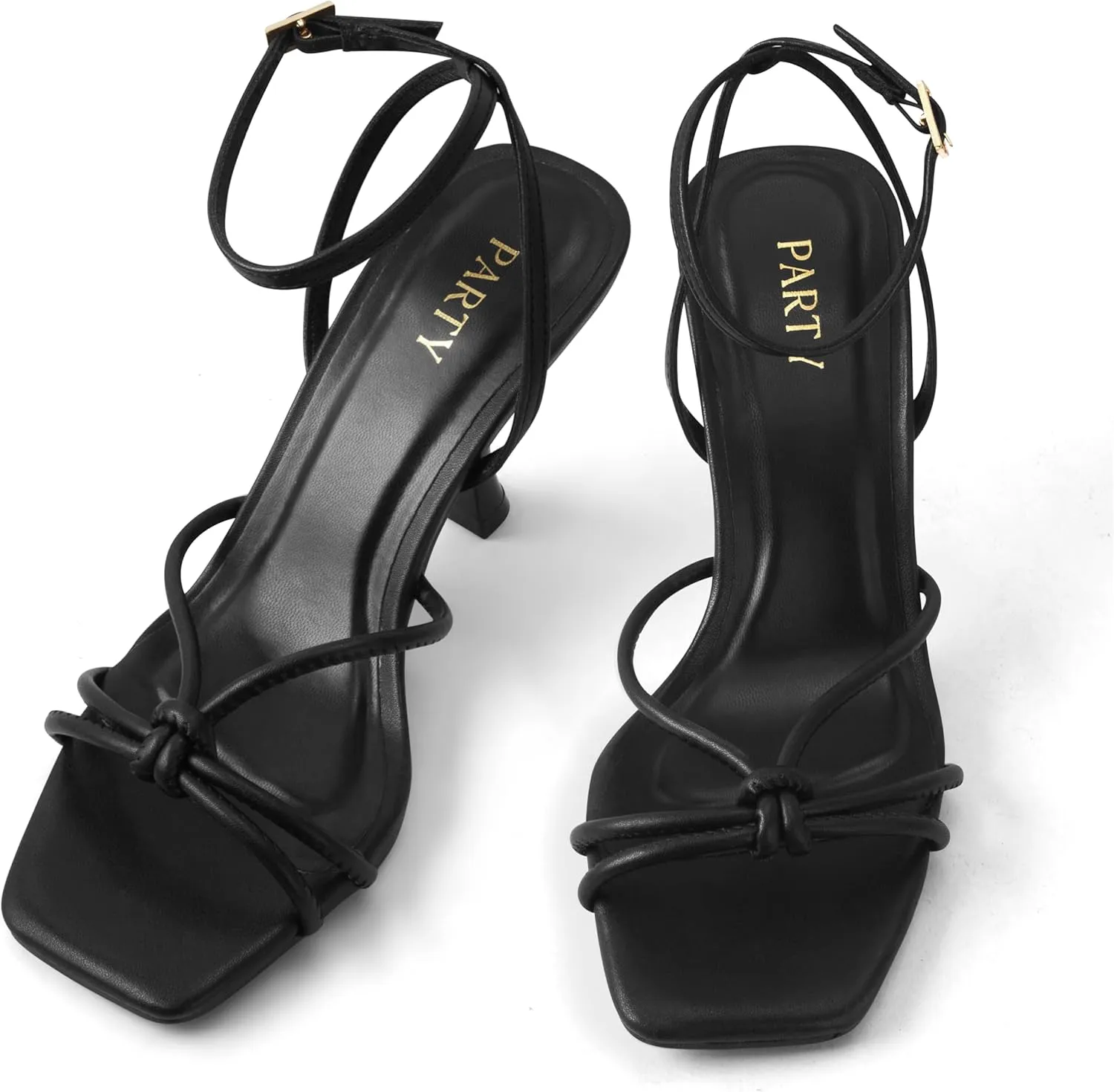 PARTY Women's Square Open Toe Strappy Heeled Sandals 3 inch Stiletto Kitten Heel with Ankle Buckle Strap, Comfortable Slingback Summer Dress Shoes