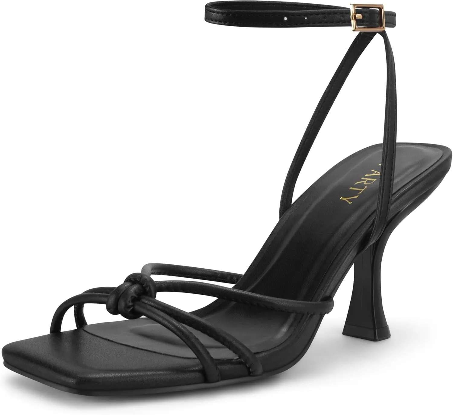 PARTY Women's Square Open Toe Strappy Heeled Sandals 3 inch Stiletto Kitten Heel with Ankle Buckle Strap, Comfortable Slingback Summer Dress Shoes