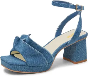 Pazzion Women Platform Square Toe Pleated Ruffle Sandal Block High Heel Strap Buckle Pumps Sexy Club Prom Casual Shoes Size 4-16 US