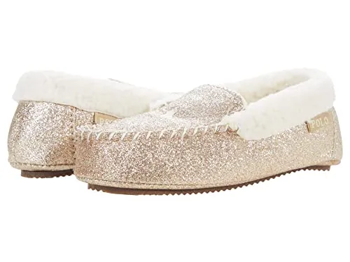 POLO RALPH LAUREN Girl's Dezi IV Moccasin Slipper (Little Kid) Gold Glitter/Cream Pony Player 11 Little Kid M