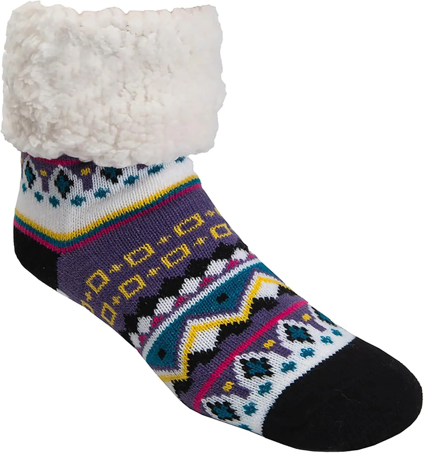 Pudus Cozy Winter Slipper Socks Women & Men w Non-Slip Grippers Faux Fur Sherpa