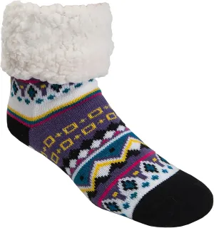 Pudus Cozy Winter Slipper Socks Women & Men w Non-Slip Grippers Faux Fur Sherpa