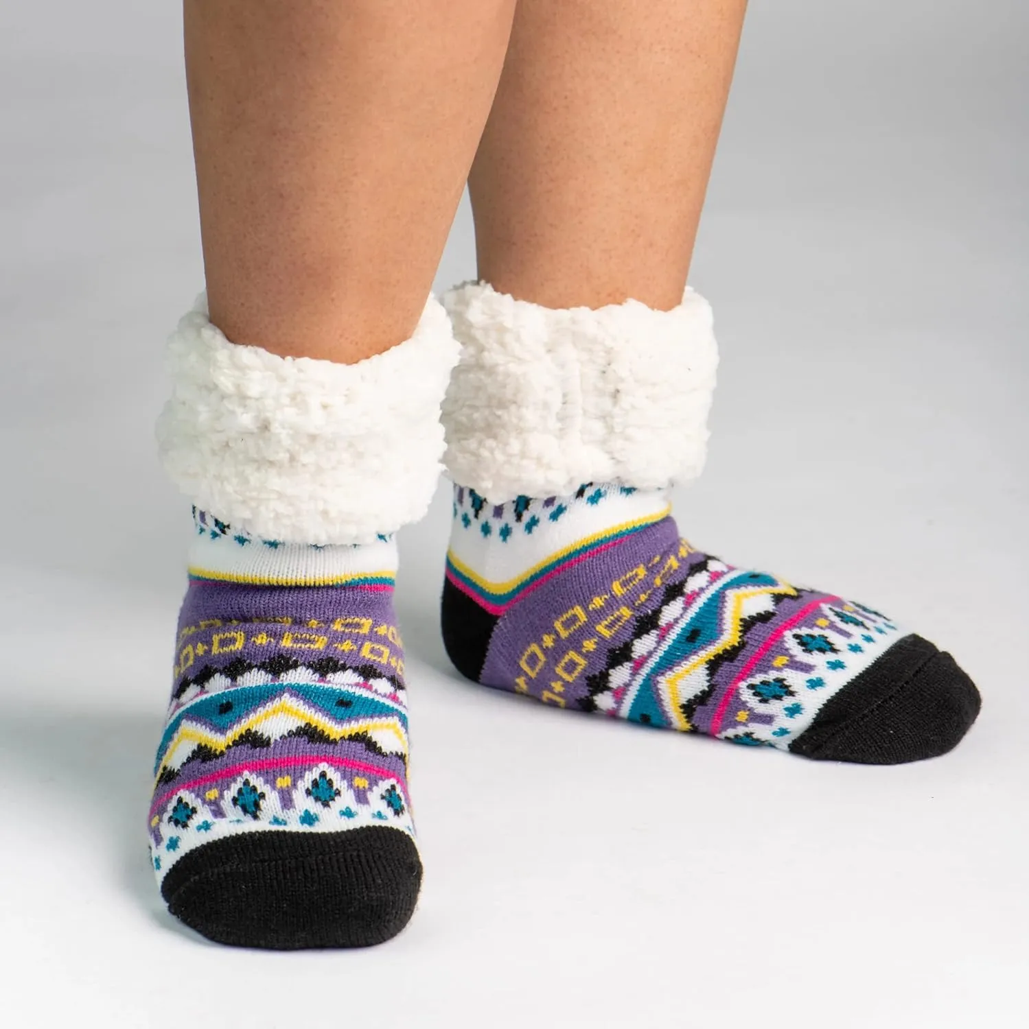 Pudus Cozy Winter Slipper Socks Women & Men w Non-Slip Grippers Faux Fur Sherpa