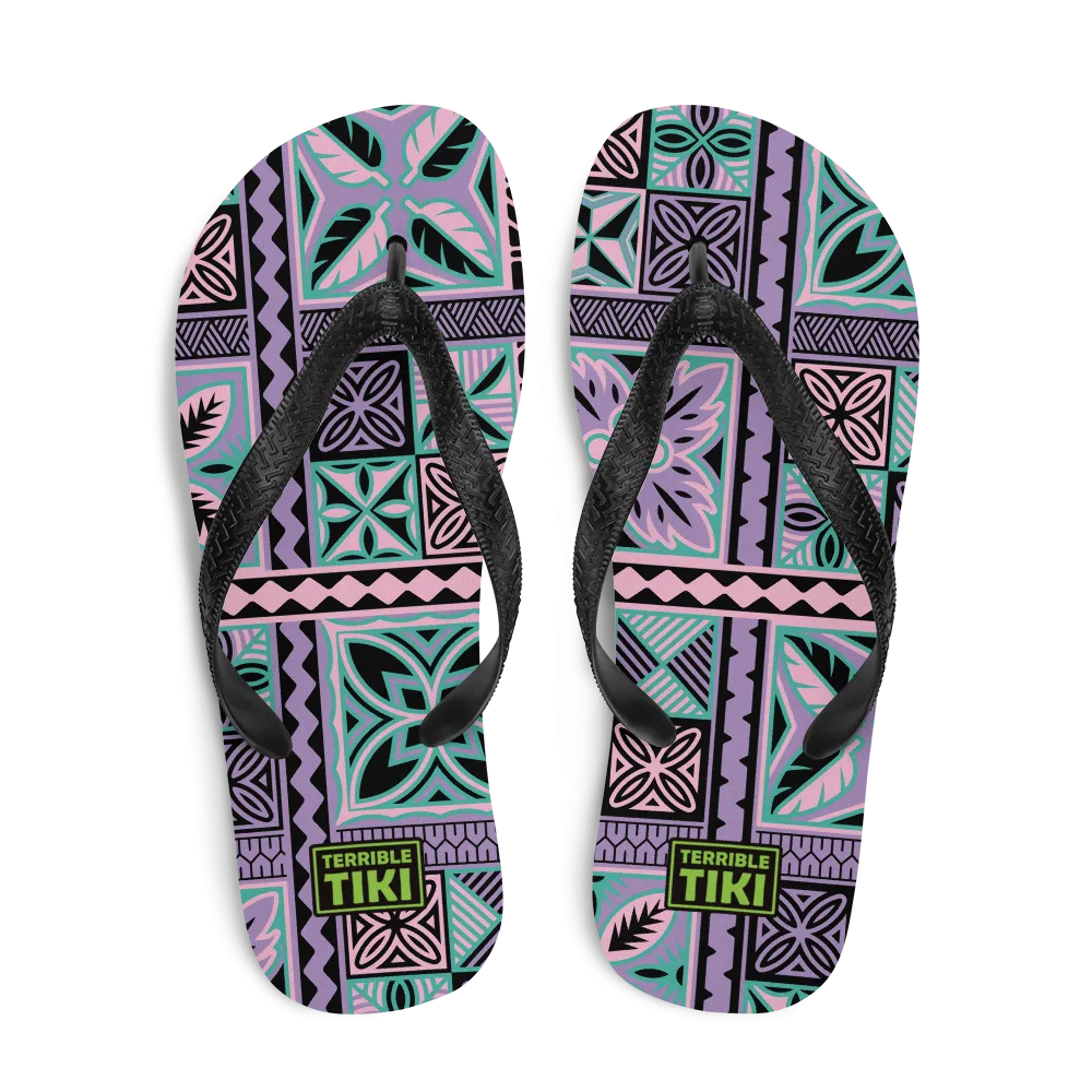 Purple Tiki Squares Flip-Flops