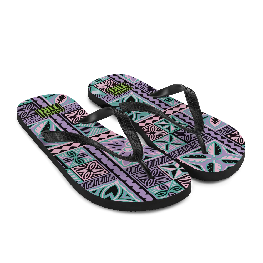 Purple Tiki Squares Flip-Flops