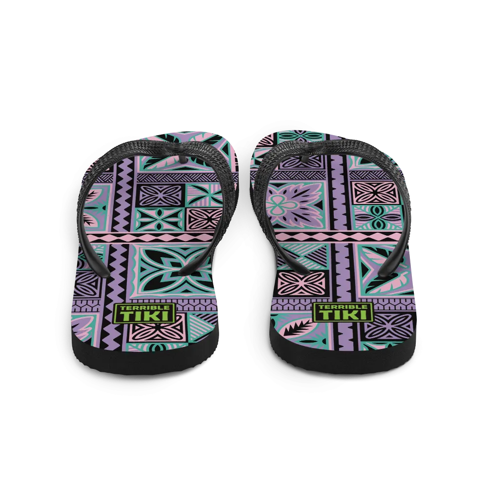 Purple Tiki Squares Flip-Flops