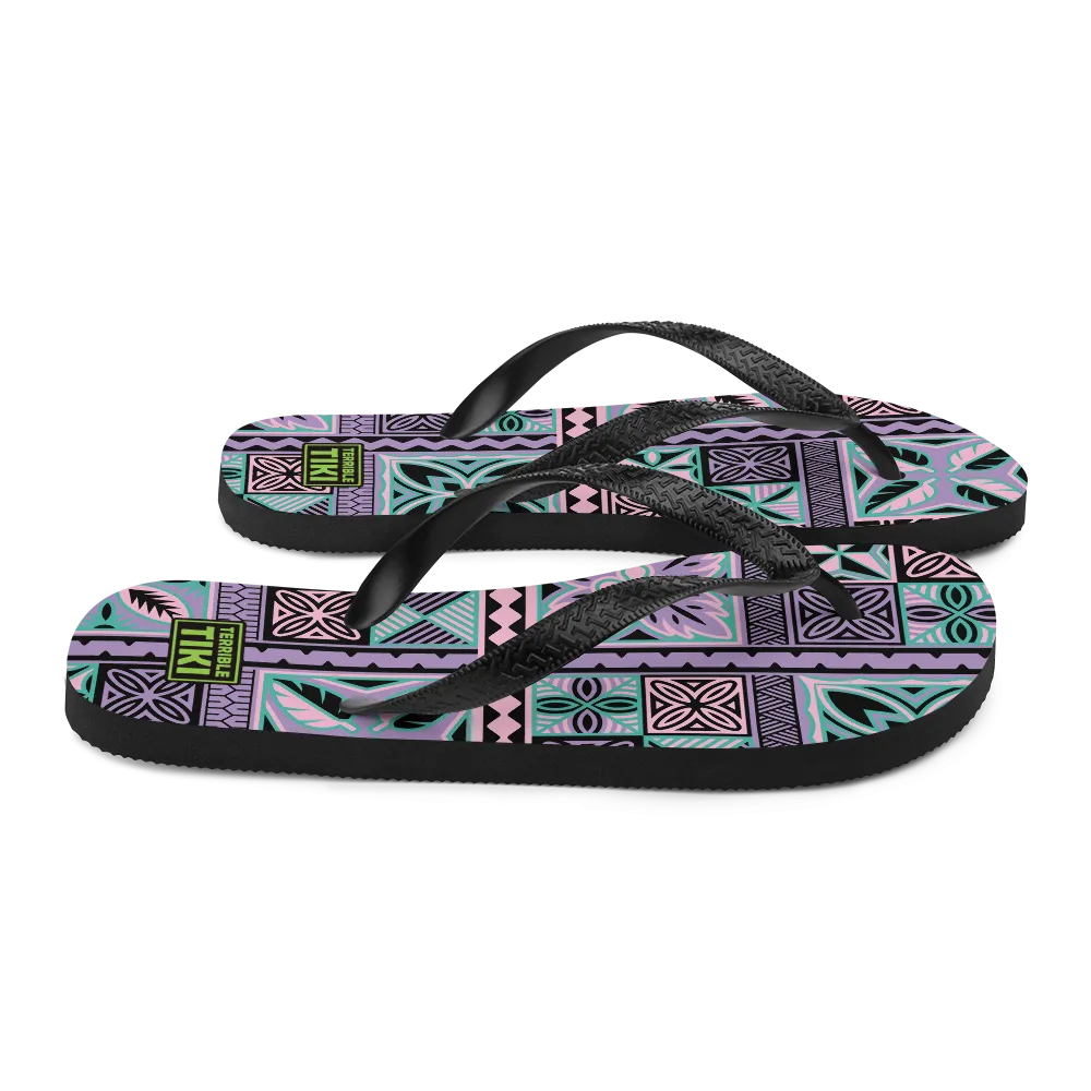 Purple Tiki Squares Flip-Flops