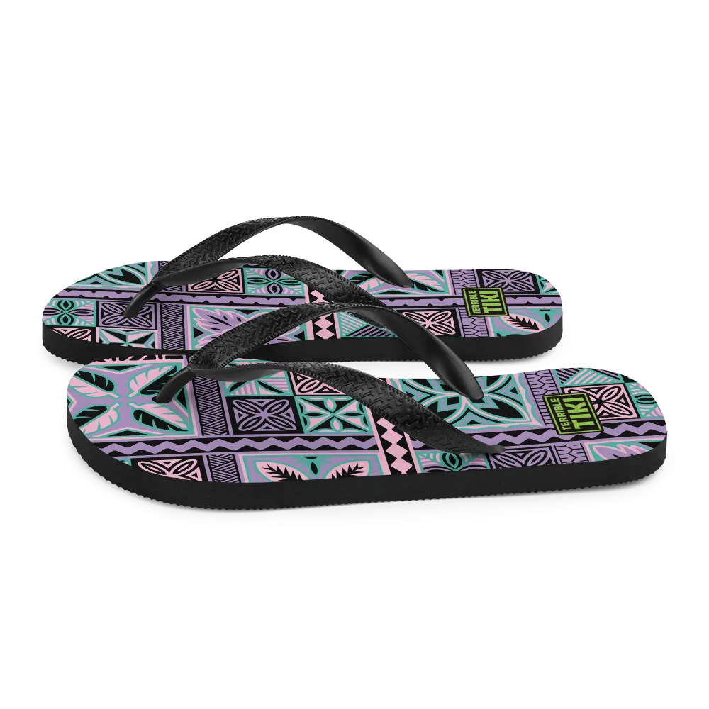 Purple Tiki Squares Flip-Flops