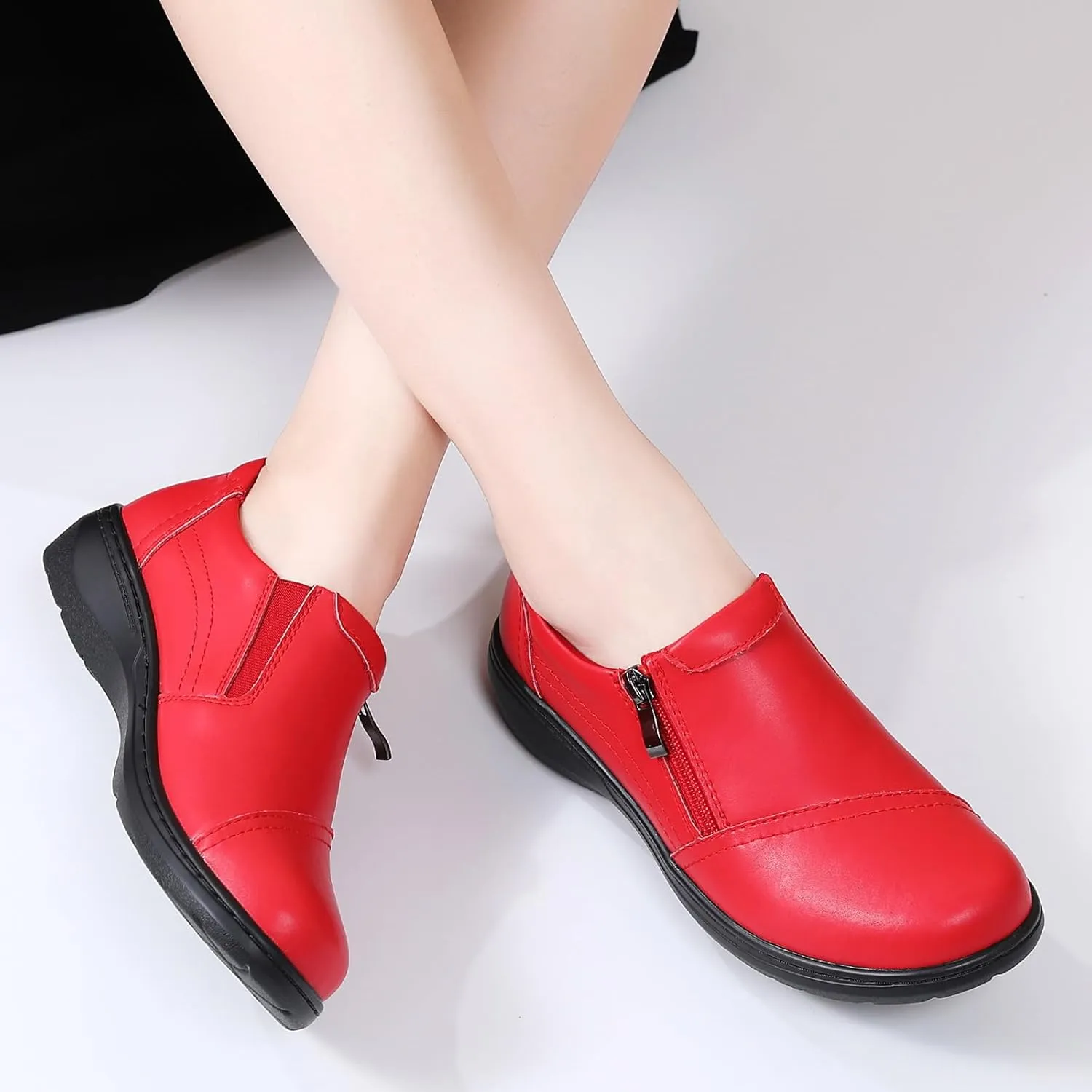 QAE Loafers for Women Comfort Women's Penny Loafers with Zipper Orthopedic Lightweight Slip-On Flats Casual Work Dressy Walking Business Shoes