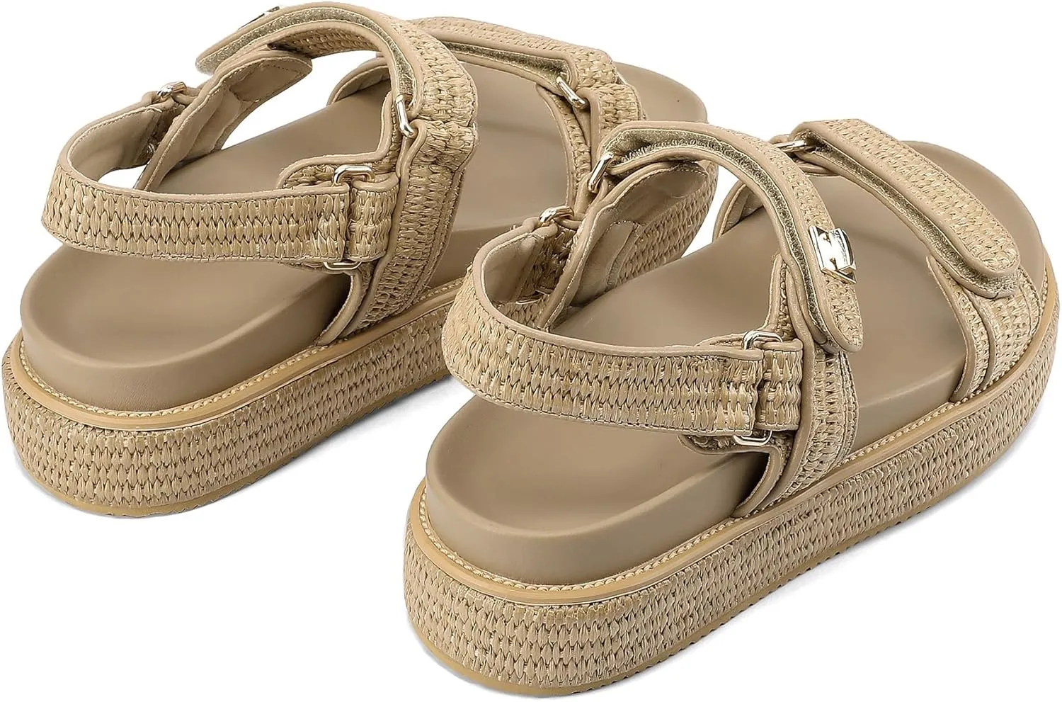 Raffia Platform Sandals for Women Comfortable Casual Beach Sandals Summer Open Toe Woven Slingback Platform Sandals with Adjustable Double Buckle Strap Beach Slides Sandals