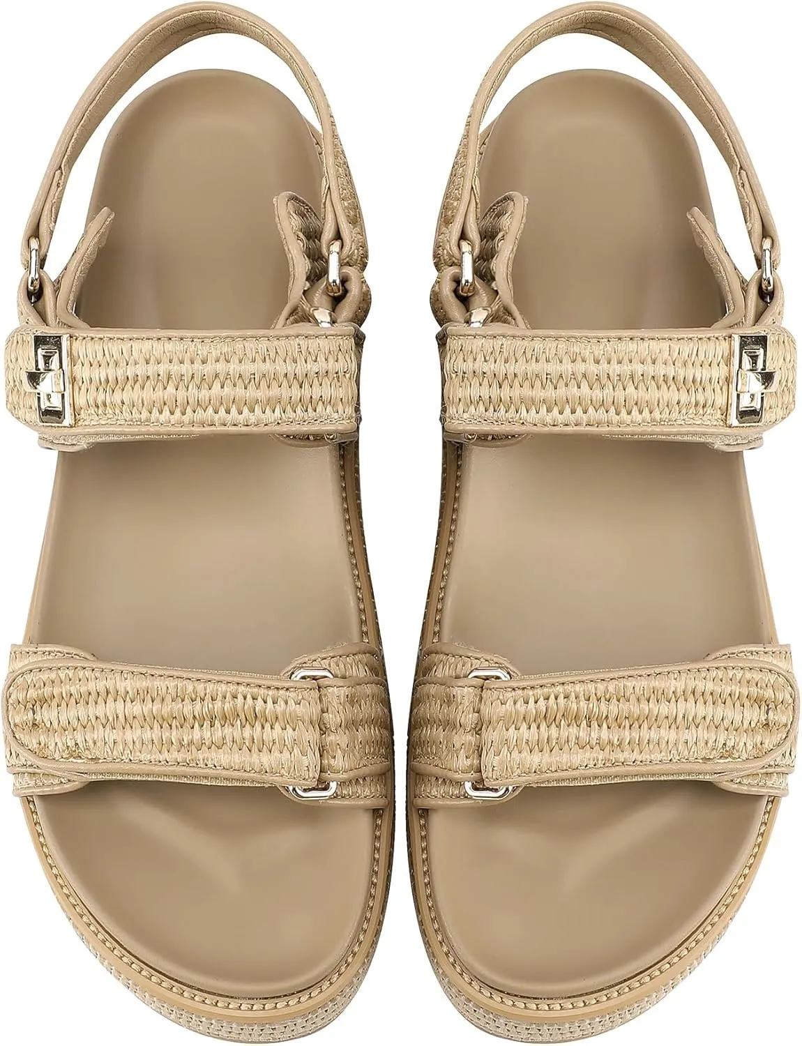 Raffia Platform Sandals for Women Comfortable Casual Beach Sandals Summer Open Toe Woven Slingback Platform Sandals with Adjustable Double Buckle Strap Beach Slides Sandals