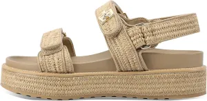 Raffia Platform Sandals for Women Comfortable Casual Beach Sandals Summer Open Toe Woven Slingback Platform Sandals with Adjustable Double Buckle Strap Beach Slides Sandals