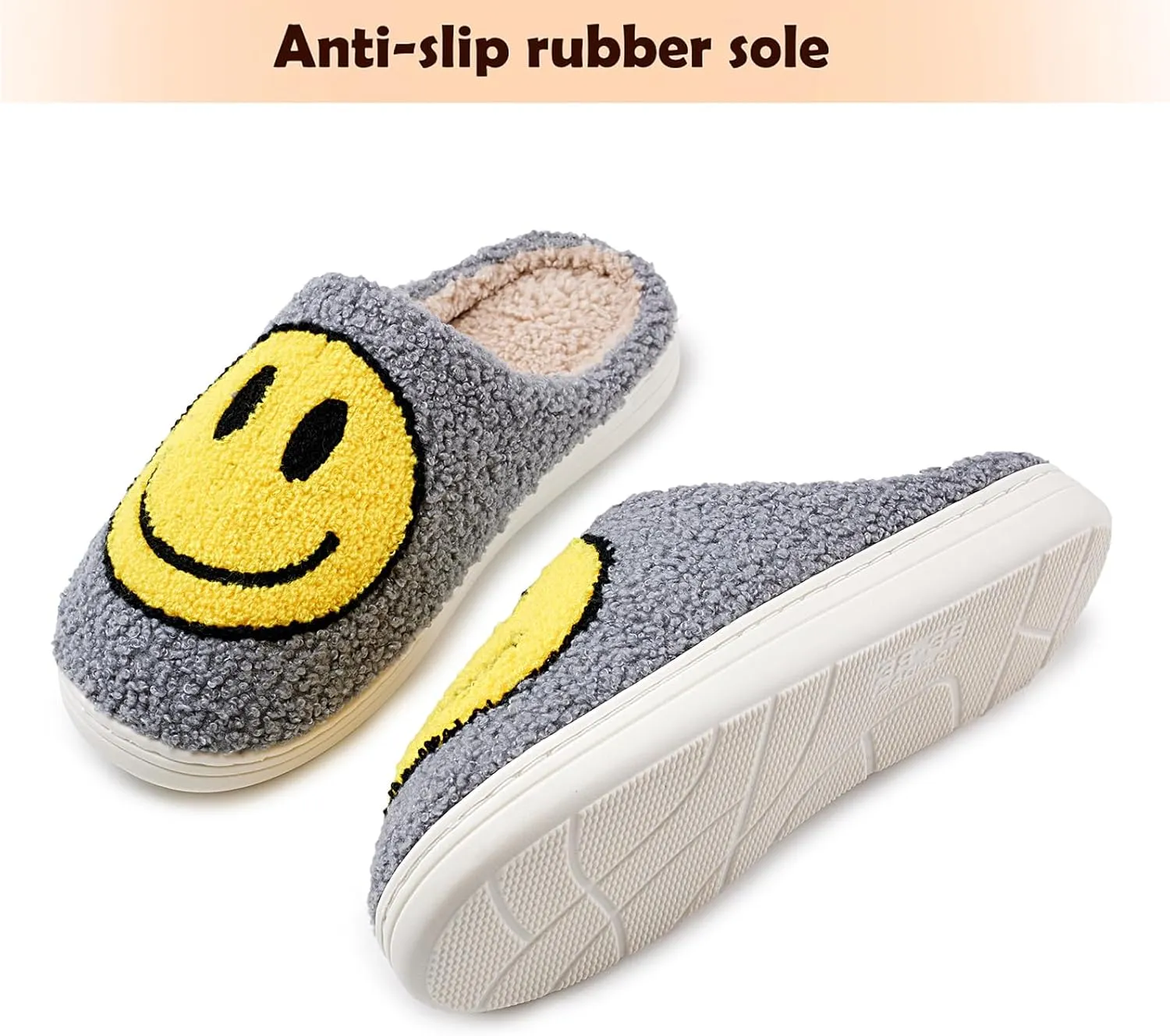 rosyclo Smile Face Slippers Retro Soft Plush Cozy House Slippers Slip-on Fluffy Indoor Outdoor Smile Slippers for Women and Men