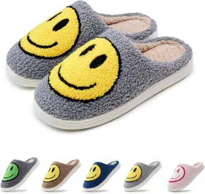 rosyclo Smile Face Slippers Retro Soft Plush Cozy House Slippers Slip-on Fluffy Indoor Outdoor Smile Slippers for Women and Men