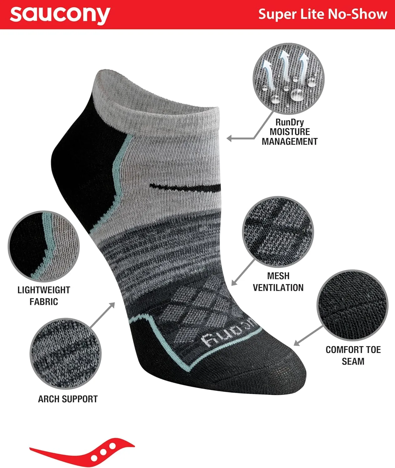 Saucony Women's RunDry Performance Super Lite No-Show Athletic Socks, (8 Pairs)