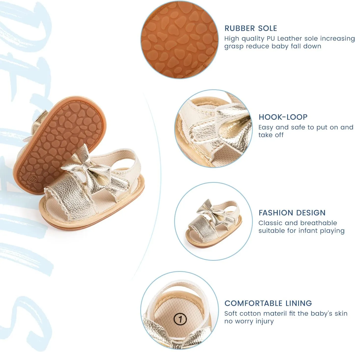 Sawimlgy Baby Girls Boys Sandals Summer Flowers Shoe Rubber Sole PU Leather Mesh Infant Toddler First Walkers Princess Dress Outdoor Shoes