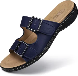 SHIBEVER Flat Sandals Women Dressy: Non Slip, Arch Support, Orthopedic, Plantar Fasciitis Comfortable Walking Sandal