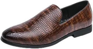 Shoes Dress Oxford for Men Slip On Pointed Burnished Toe Crocodile Print Loafer Anti-Slip Slip Resistant Block Heel Casual