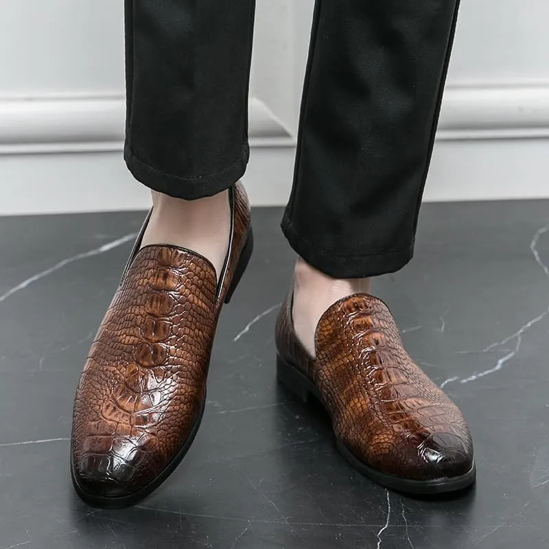 Shoes Dress Oxford for Men Slip On Pointed Burnished Toe Crocodile Print Loafer Anti-Slip Slip Resistant Block Heel Casual