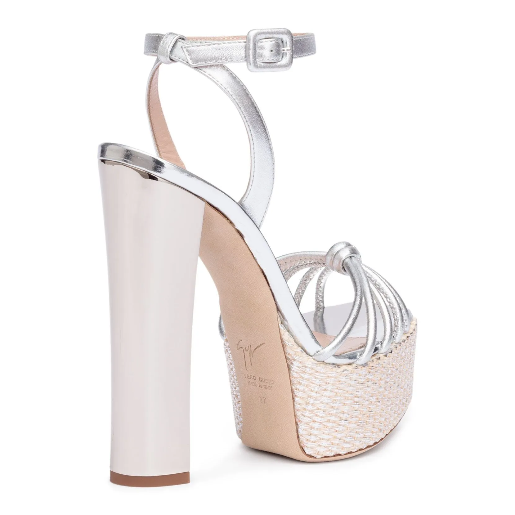 Silver metallic leather platform sandals