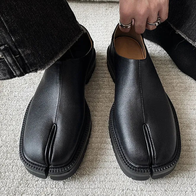 Slip on Tabi shoes black inner leather smart style split toe loafers lightweight edgy outdoor mules