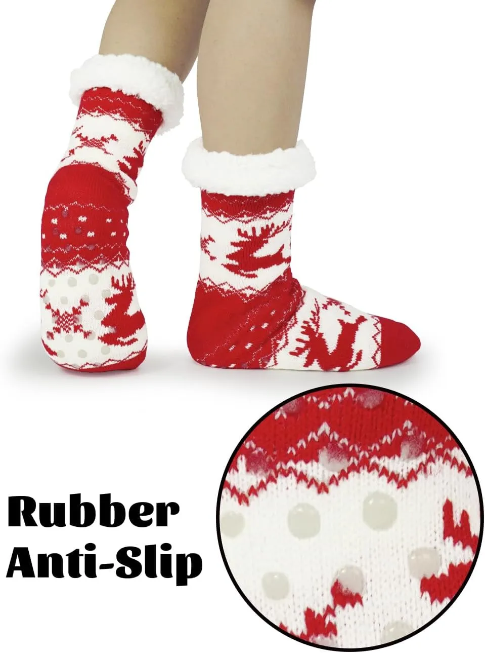 Slipper Socks for Women with Gripper - Winter Non Slip Thick Fuzzy Socks - Warm Cozy Christmas Gift