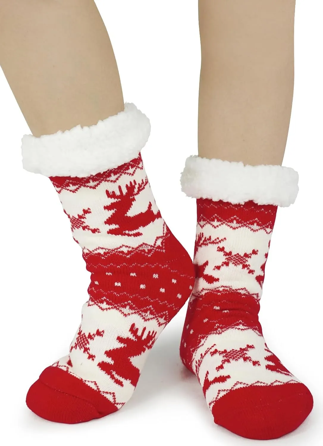 Slipper Socks for Women with Gripper - Winter Non Slip Thick Fuzzy Socks - Warm Cozy Christmas Gift