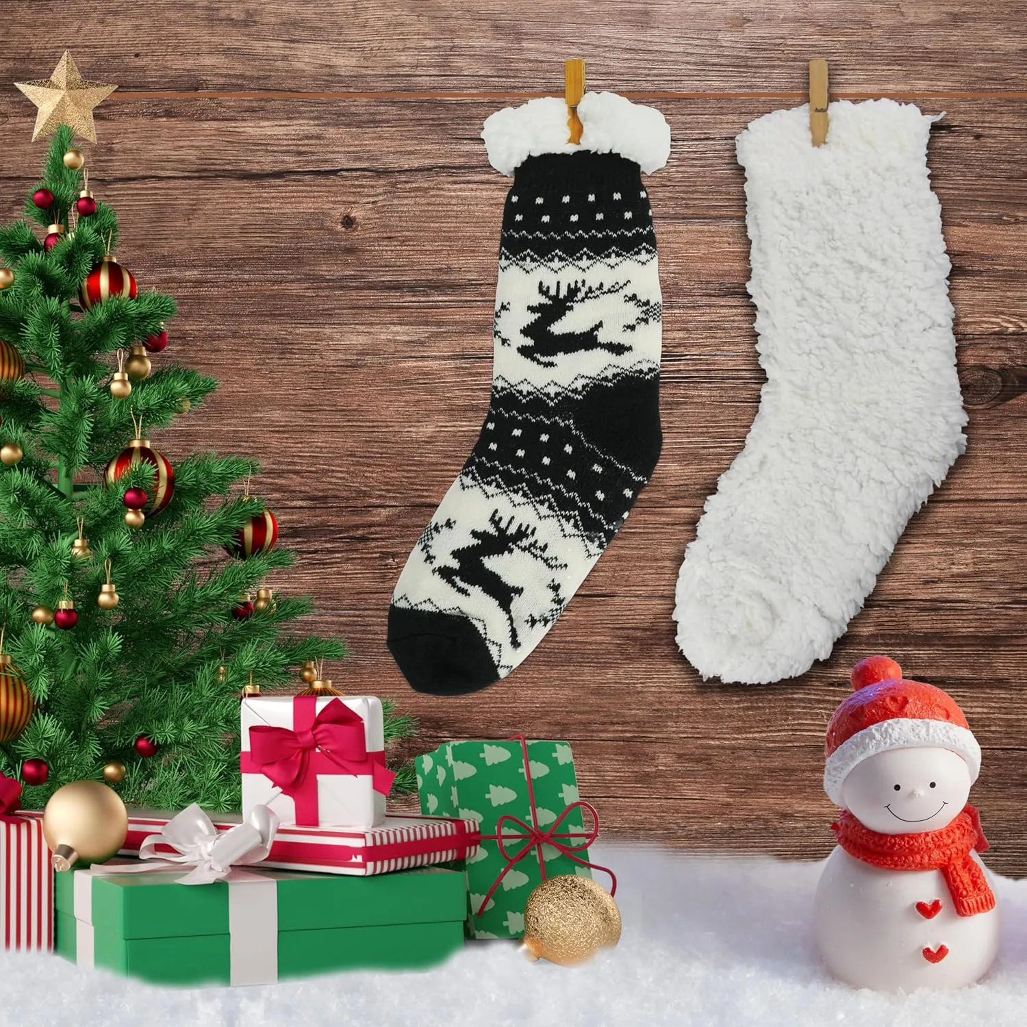 Slipper Socks for Women with Gripper - Winter Non Slip Thick Fuzzy Socks - Warm Cozy Christmas Gift