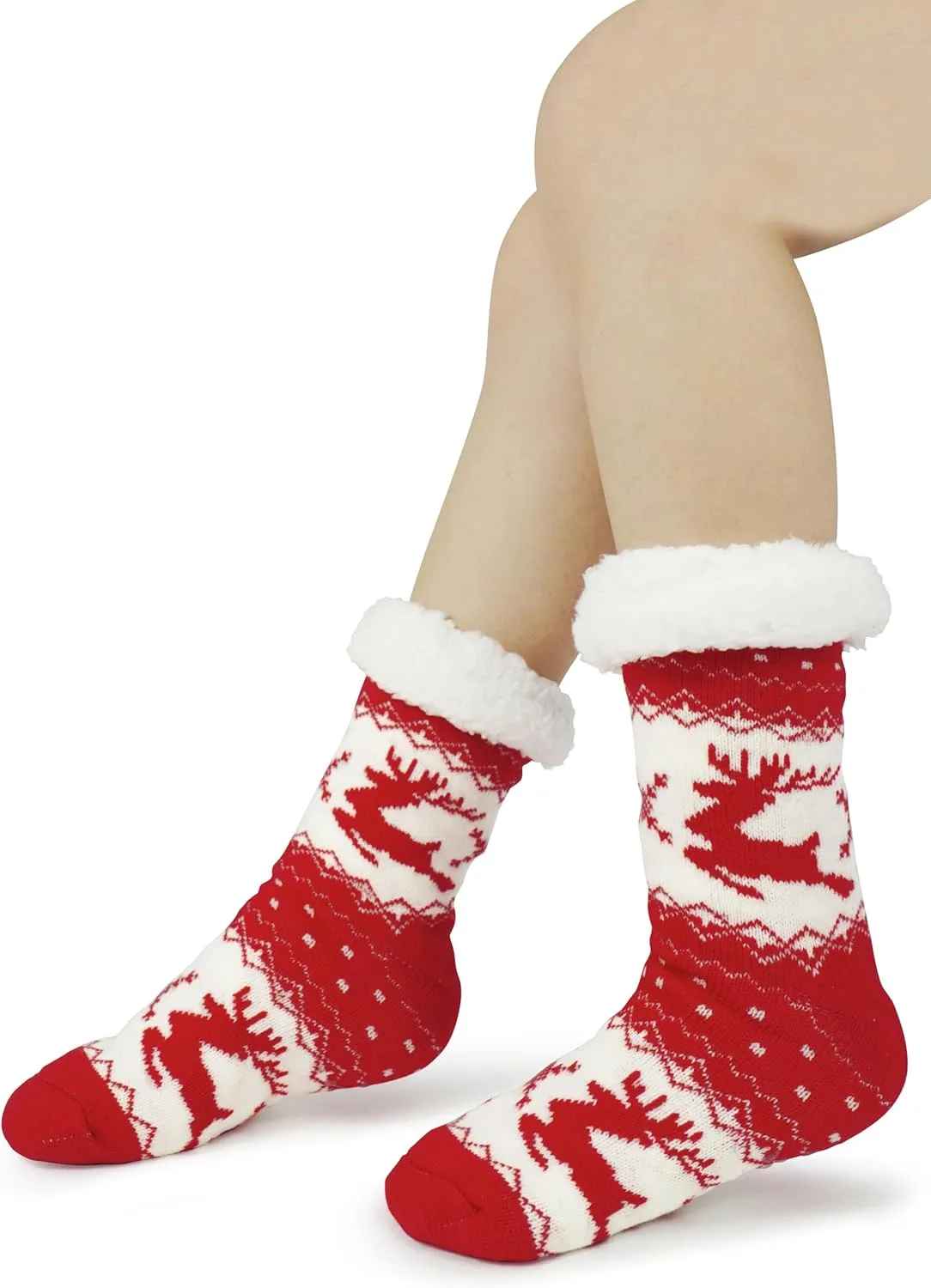 Slipper Socks for Women with Gripper - Winter Non Slip Thick Fuzzy Socks - Warm Cozy Christmas Gift