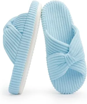 Slippers for Women Memory Foam House Bedroom Corduroy Bow Crossbands Slide Slipper Shoes Comfy Trendy Gift Slippers 8