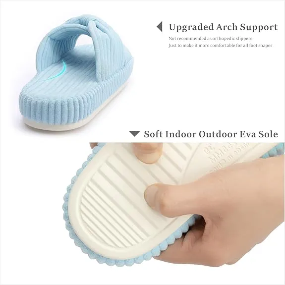 Slippers for Women Memory Foam House Bedroom Corduroy Bow Crossbands Slide Slipper Shoes Comfy Trendy Gift Slippers 8