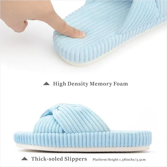 Slippers for Women Memory Foam House Bedroom Corduroy Bow Crossbands Slide Slipper Shoes Comfy Trendy Gift Slippers 8