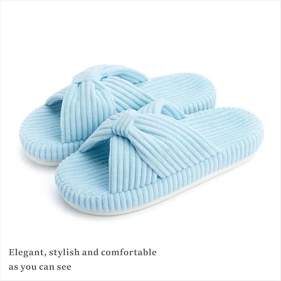 Slippers for Women Memory Foam House Bedroom Corduroy Bow Crossbands Slide Slipper Shoes Comfy Trendy Gift Slippers 8